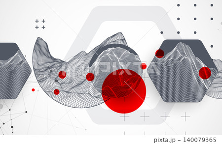 Abstract art wireframe background. Modern science or technology art elements. Surface illustration. Vector. Abstract art wireframe background. Modern science or technology art elements. Surface illustration. Vector. 140079365