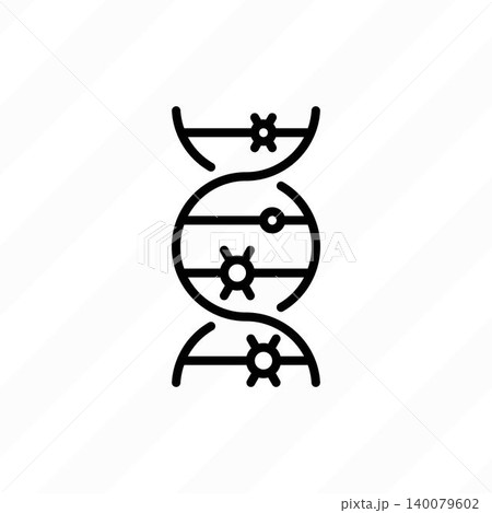 DNA strand with virus pathogen icon. Biotechnology, molecular biology research and hereditary disease. Thin line icon. 140079602