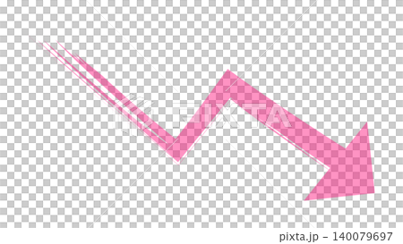 A pink downward-pointing arrow drawn with a highlighter pen; a hand-drawn image of a downward movement. A pink downward-pointing arrow drawn with a highlighter pen; a hand-drawn image of a downward movement. 140079697