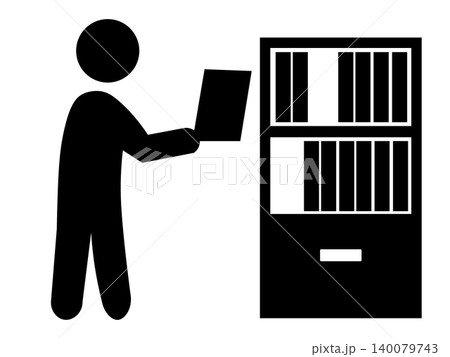 キャビネットに書類を収納する会社員アイコン 140079743