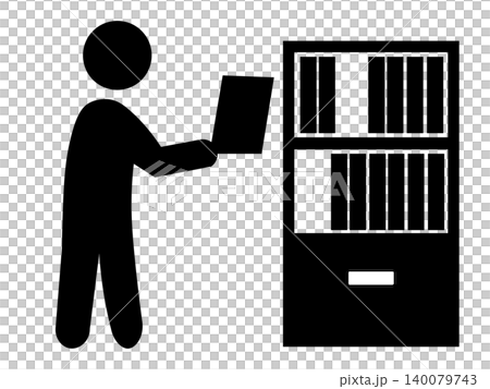 キャビネットに書類を収納する会社員アイコン 140079743