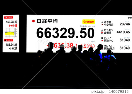 日本の東京都市景観6万6000円台・6万6329円50銭株価/終値で史上最高値を更新=29日 日本の東京都市景観6万6000円台・6万6329円50銭株価/終値で史上最高値を更新=29日 140079813
