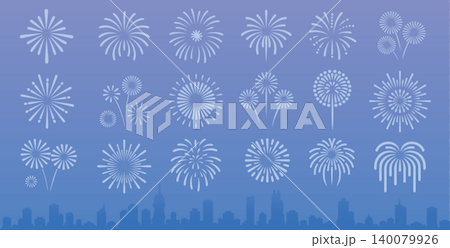 城市燈光和煙火 140079926