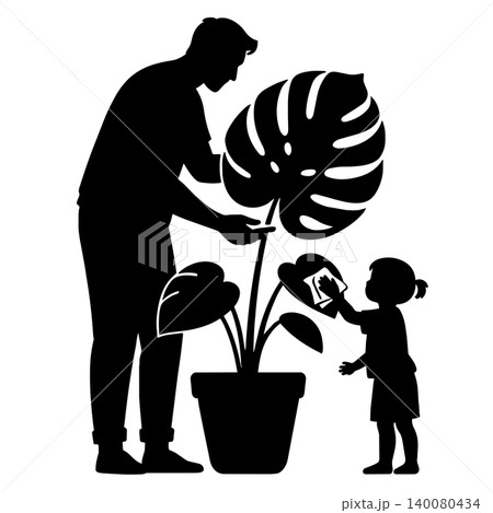 Father and daughter cleaning houseplant, fostering responsibility and connection through chores Father and daughter cleaning houseplant, fostering responsibility and connection through chores 140080434