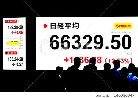 日本の東京都市景観6万6000円台・6万6329円50銭株価/終値で史上最高値を更新＝29日 140080947
