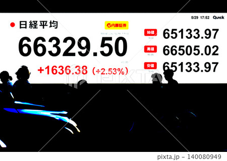日本の東京都市景観6万6000円台・6万6329円50銭株価/終値で史上最高値を更新＝29日 140080949