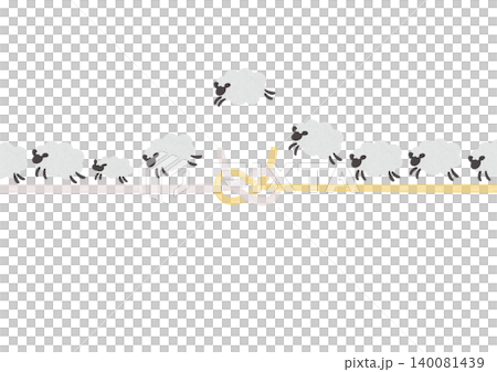 水引きの上を走るひつじのお祝いイラスト 140081439