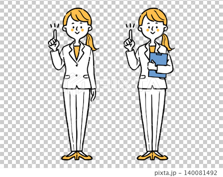 ポイントを説明する女性会社員2 全身 ベクター(オレンジ) ポイントを説明する女性会社員2 全身 ベクター(オレンジ) 140081492