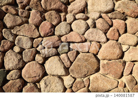 Texture of a wall made of large brown stone Texture of a wall made of large brown stone 140081587