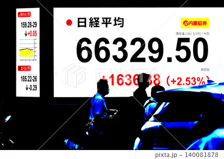 日本の東京都市景観6万6000円台・6万6329円50銭株価/終値で史上最高値を更新＝29日 140081878