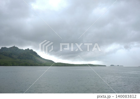 Gloomy Tropical Coastline Under Heavy Rain Clouds in Krabi 140083812