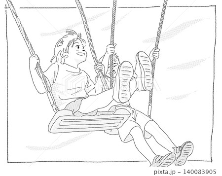 ブランコ遊びをする兄妹 140083905