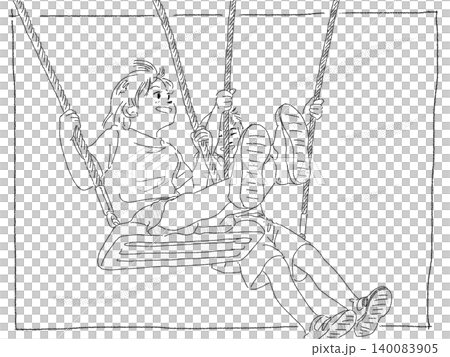 A brother and sister playing on a swing 140083905