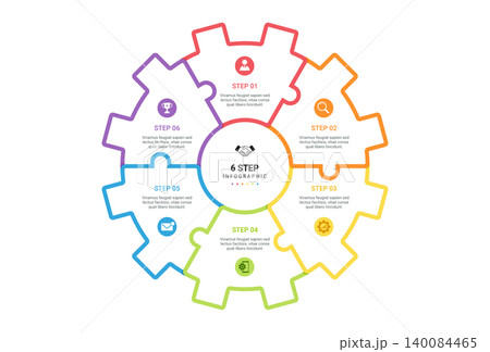 Gear infographic template with 6 steps business process vector. Can be use diagram, timeline, workflow and background 140084465