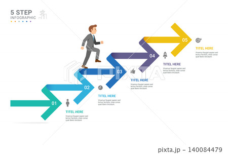 Infographic Staircase Step Business Growth timeline with 5 Step Arrow Process and Concepts for Success Diagram Background Infographic Staircase Step Business Growth timeline with 5 Step Arrow Process and Concepts for Success Diagram Background 140084479