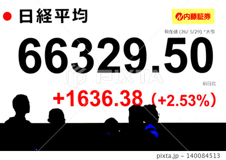 日本の東京都市景観6万6000円台・6万6329円50銭株価/終値で史上最高値を更新＝29日 140084513