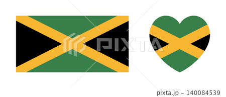 Flag of Jamaica heart, rectangular button, sticker set. Jamaica flag rectangle, heart badge, banner, background. Kingston icon. Flag of Jamaica heart, rectangular button, sticker set. Jamaica flag rectangle, heart badge, banner, background. Kingston icon. 140084539