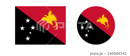 Flag of Papua New Guinea circle, rectangle badge, sticker. Set of National Papua New Guinea flag icon, button in rectangular, round shapes. Civil flag Papua New Guinea, state ensign banner sign. Flag of Papua New Guinea circle, rectangle badge, sticker. Set of National Papua New Guinea flag icon, button in rectangular, round shapes. Civil flag Papua New Guinea, state ensign banner sign. 140084542