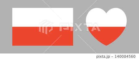Flag of Poland. Flag icon, sticker set. Poland flag heart, rectangle banner. Rectangular, heart of Poland flag badge, background. National flag button. 140084560