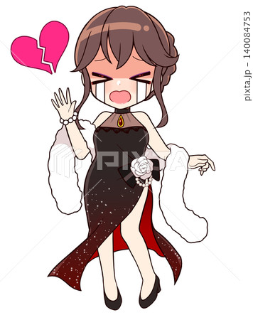 ロングドレスの女性　失恋する　アニメ調 140084753