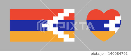 Flag of Artsakh rectangular, heart icon, sticker. Set of Artsakh flag rectangle, heart logo, banner, background. Artsakh flag badge, button. 140084791
