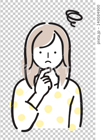 一位年輕女子神情憂慮,顯得焦慮不安,似乎在思考某個問題。這是一幅簡潔的手繪粉彩插畫。 一位年輕女子神情憂慮,顯得焦慮不安,似乎在思考某個問題。這是一幅簡潔的手繪粉彩插畫。 140084900