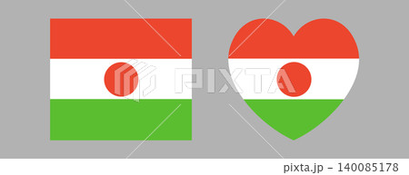 Flag of Niger button, sticker. Flag rectangular, heart icon, badge. Set of rectangle, heart banner, background national Niger flag. 140085178
