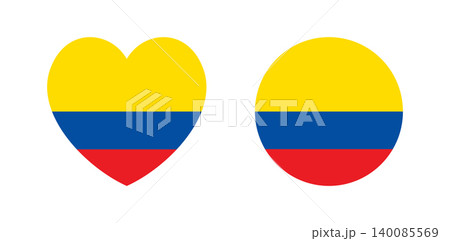 Flag of Ecuador circle, heart icon, sticker, banner set. Round, heart civil flag of Republic of Ecuador. Ecuador flag rounded badge, button, background. 140085569