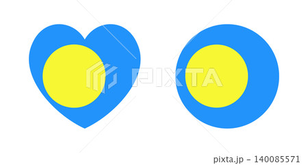 Palau flag circle, heart badge, sticker, background set. Circular symbol. Round, heart button, banner, icon. National signs. 140085571