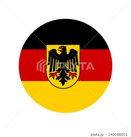National Germany flag with eagle. Flag of Germany circle button, sticker, icon. Germany flag round badge, banner, background. State circular flag, ensign, war flag of Germany. National Germany flag with eagle. Flag of Germany circle button, sticker, icon. Germany flag round badge, banner, background. State circular flag, ensign, war flag of Germany. 140086051