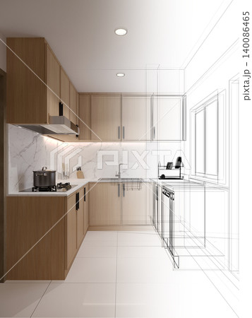 modern kitchen room  interior design, 3d rendering 140086465