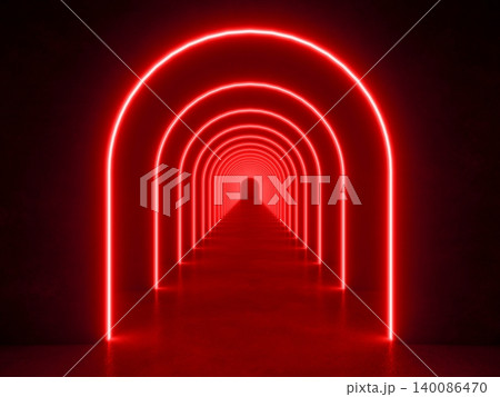 red modern lighting with interior empty tunnel, 3d rendering sci-fi concept red modern lighting with interior empty tunnel, 3d rendering sci-fi concept 140086470