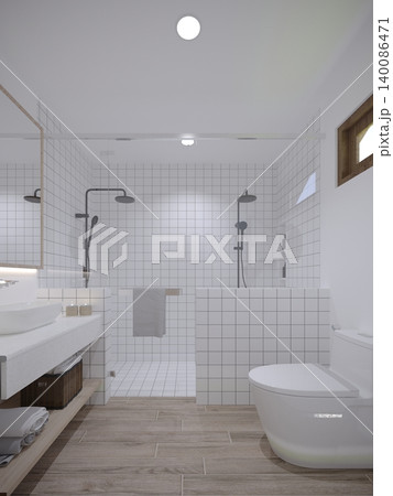 modern bathrooms interior design japanese muji style, 3d rendering modern bathrooms interior design japanese muji style, 3d rendering 140086471
