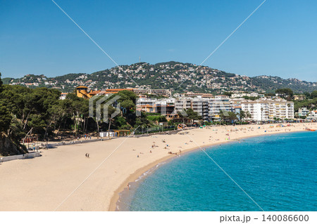 Lloret de Mar beach and Mediterranean coastline with turquoise sea in Costa Brava Spain 140086600