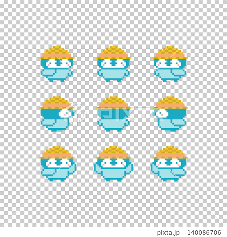 麦わら帽子と水色ペンギンのドット絵 麦わら帽子と水色ペンギンのドット絵 140086706