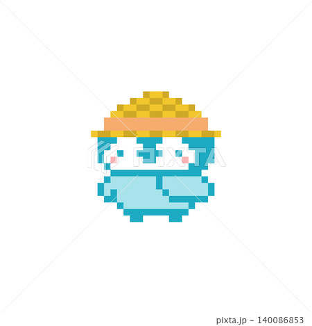 麦わら帽子と水色ペンギンのドット絵 140086853