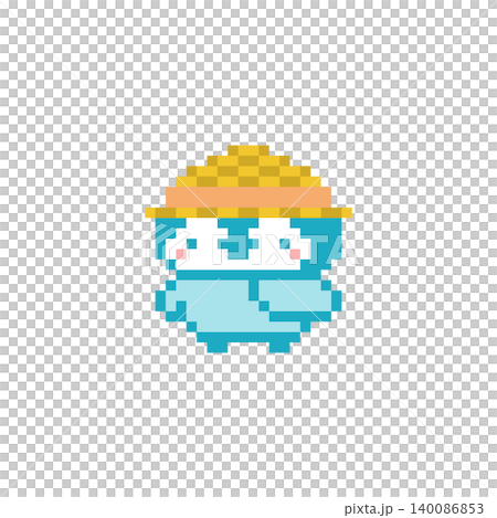 麦わら帽子と水色ペンギンのドット絵 140086853