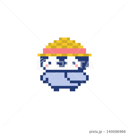 麦わら帽子と青色ペンギンのドット絵 麦わら帽子と青色ペンギンのドット絵 140086966