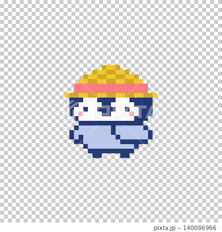 麦わら帽子と青色ペンギンのドット絵 麦わら帽子と青色ペンギンのドット絵 140086966
