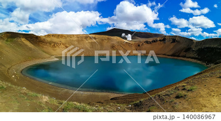 Blue lagoon in the crater of the Viti volcano, over 300 meters in diameter, in Iceland Blue lagoon in the crater of the Viti volcano, over 300 meters in diameter, in Iceland 140086967