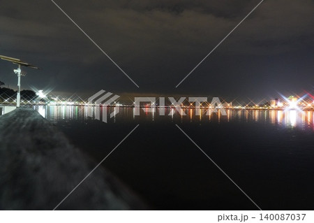 City Lights Reflected on Still Water at Night City Lights Reflected on Still Water at Night 140087037
