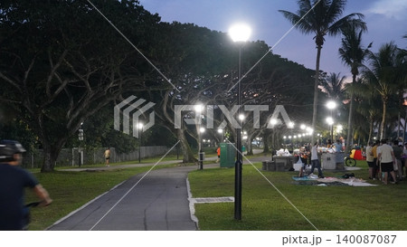 Evening Serenity Tropical Park Lights Leisurely Stroll Evening Serenity Tropical Park Lights Leisurely Stroll 140087087