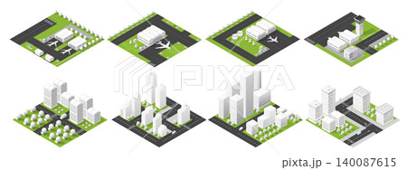 Isometric city street and airport buildings set Isometric city street and airport buildings set 140087615