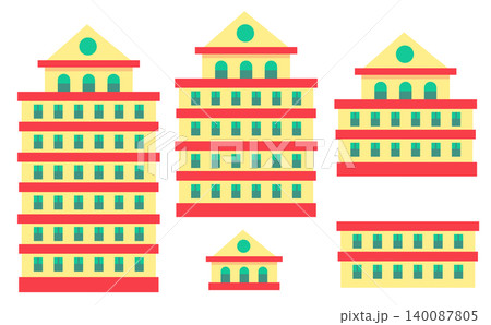 Three government buildings standing tall with ornate domes and windows 140087805