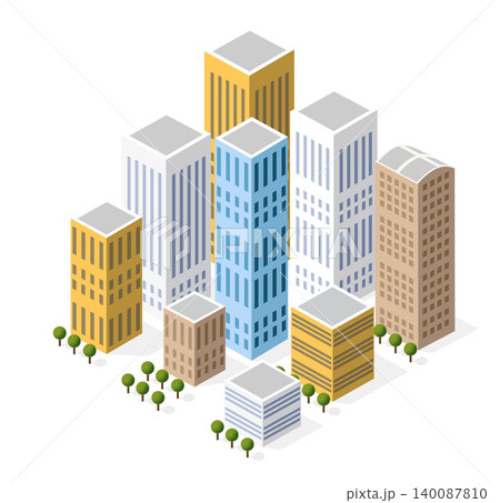 Modern isometric city with skyscrapers and roads 140087810