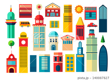 Landscape set of buildings silhouetted of low-rise and high-rise complexes 140087827