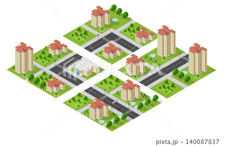 Urban landscape planning showing residential and commercial buildings Urban landscape planning showing residential and commercial buildings 140087837