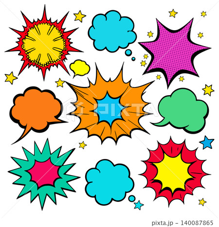 Comic speech bubbles on a various styles of underground comix texture Comic speech bubbles on a various styles of underground comix texture 140087865