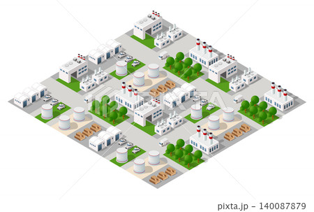 Industrial zone with factories and office buildings generating air pollution Industrial zone with factories and office buildings generating air pollution 140087879