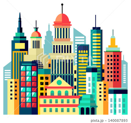 Landscape set of buildings silhouetted of low-rise and high-rise complexes 140087893
